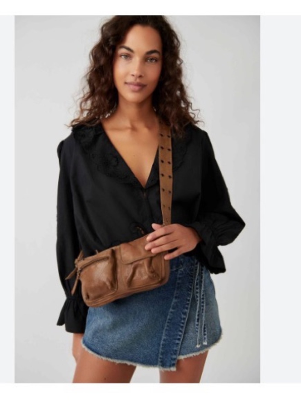 Free People Dark Brown Pebbled Leather Crossbody Pouch